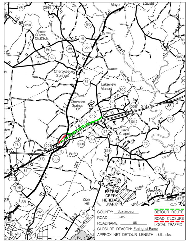 Hwy 221 SB to 85 SB detour map