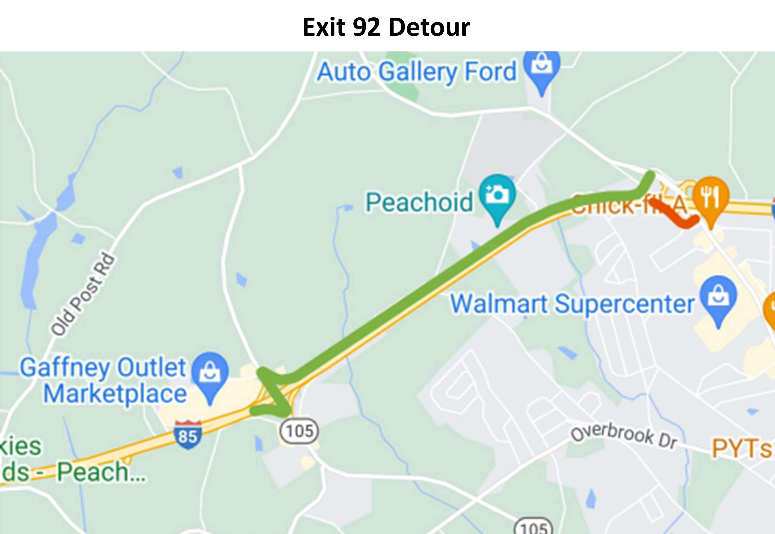 Exit 92 Detour map