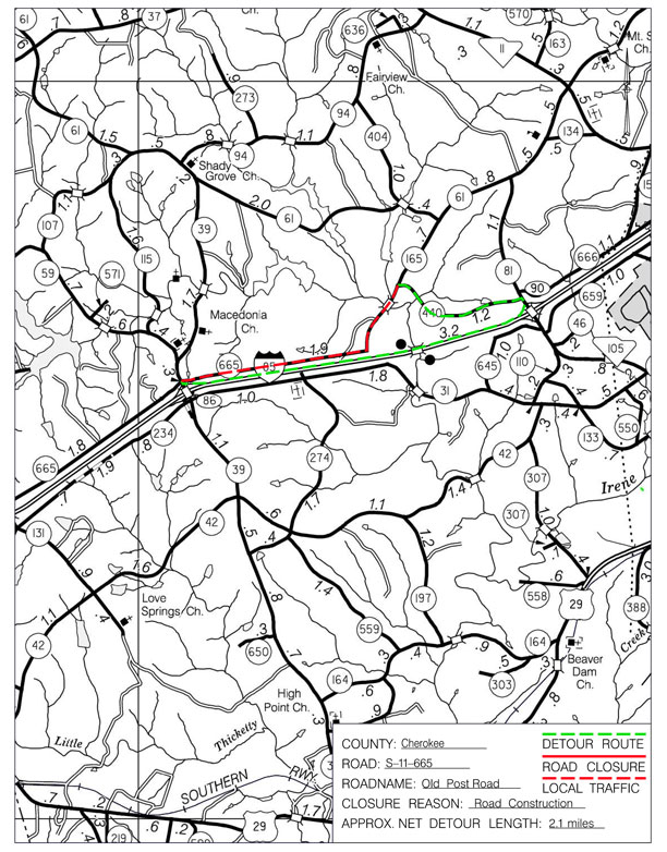 Old Post Road SB detour map