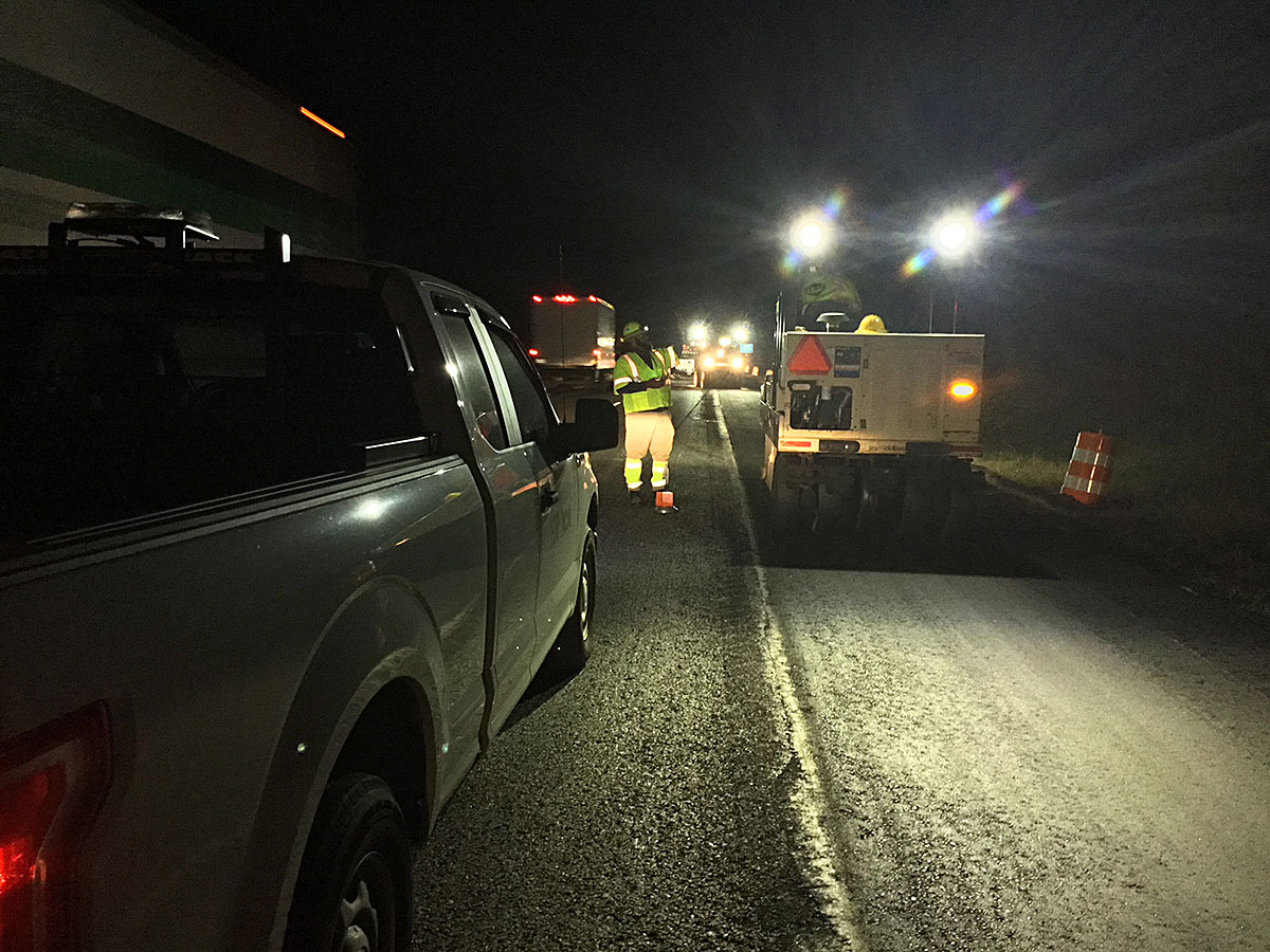 Large image of night highway construction