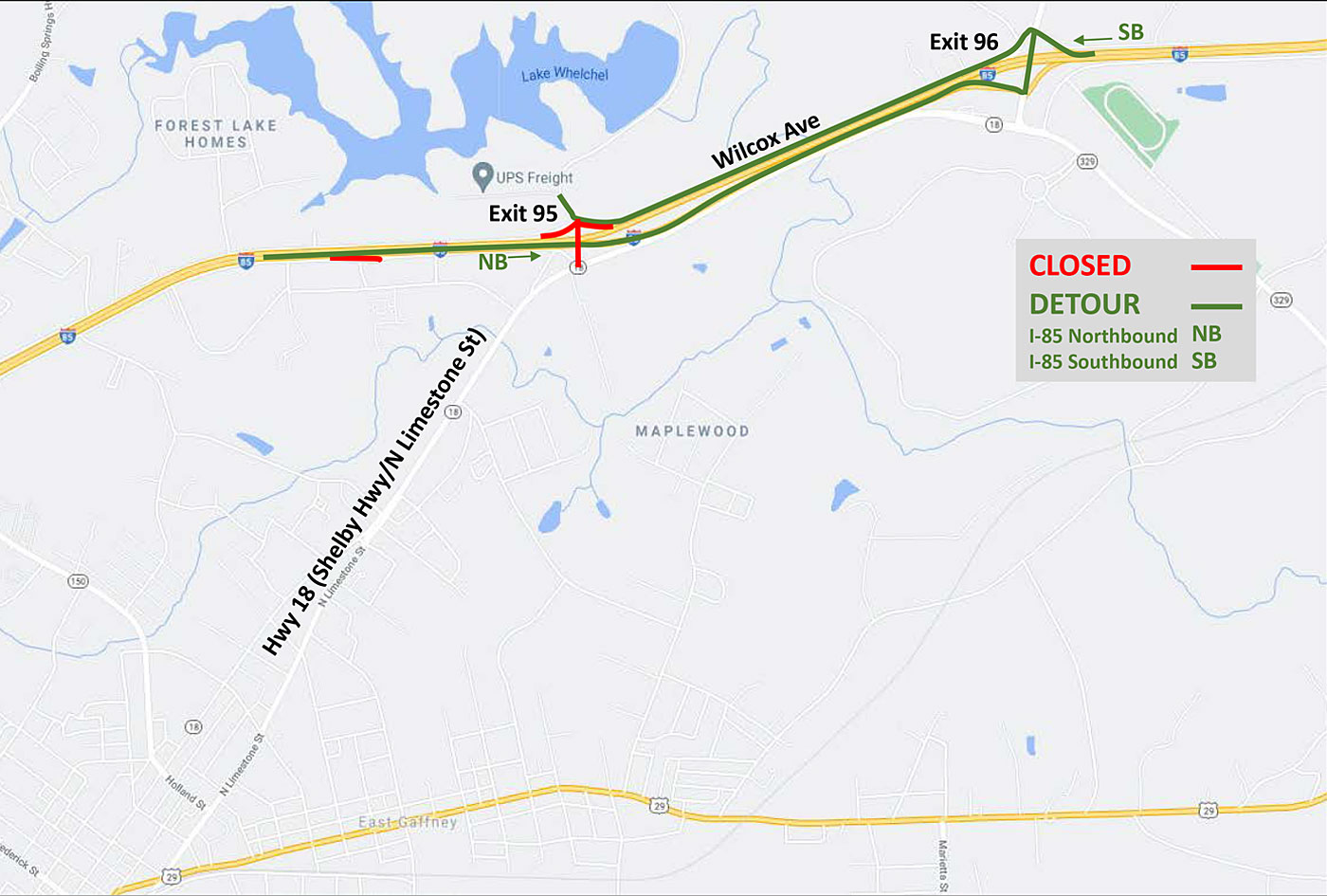 85 NB and SB detour map