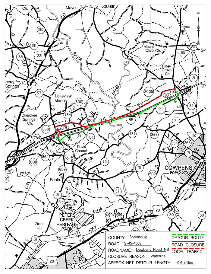 Dewberry Rd Northbound detour map