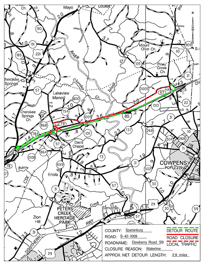 Dewberry Rd Southbound detour map