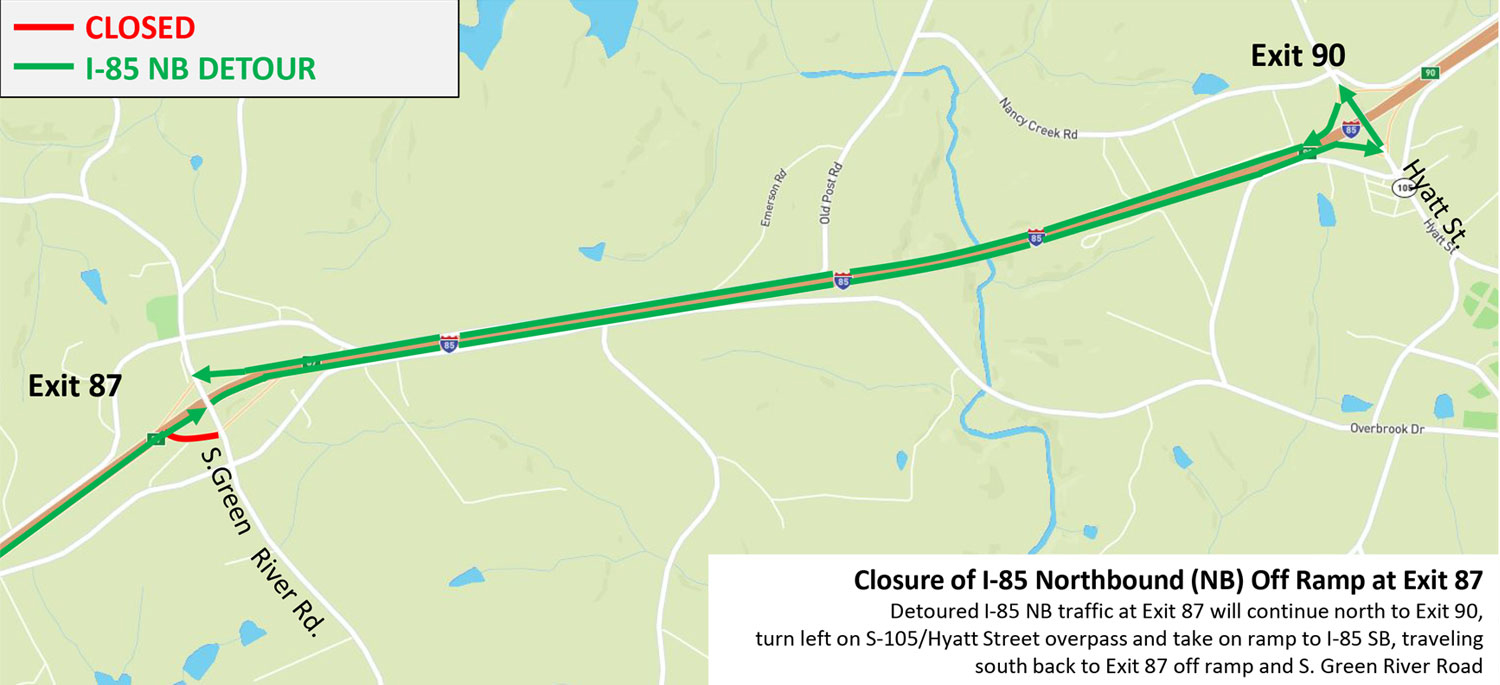 Exit 87 NB Off Ramp Detour map