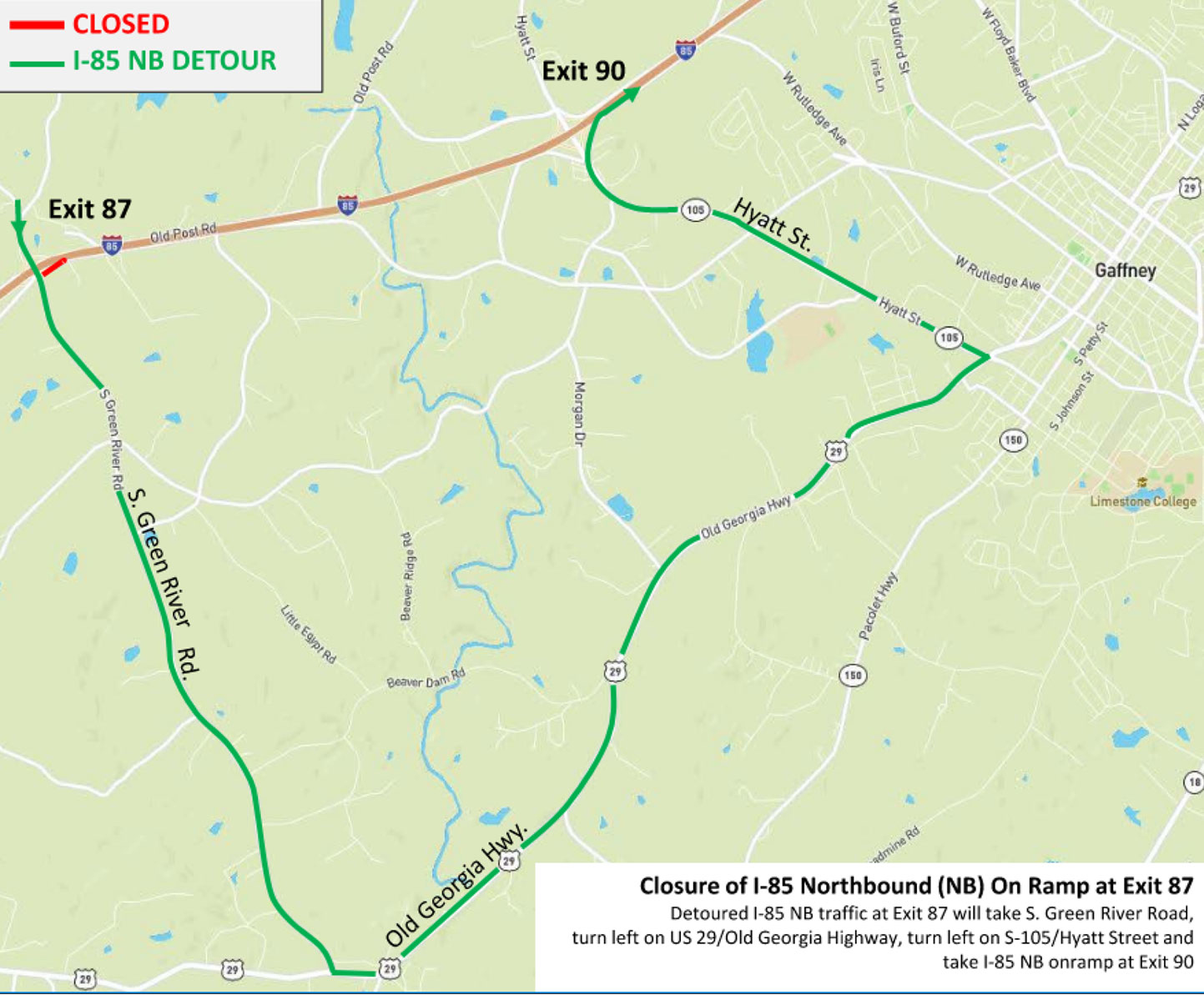 Exit 87 NB On Ramp Detour map