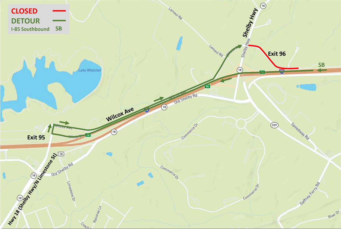 Exit 96 SB Off Ramp Detour map