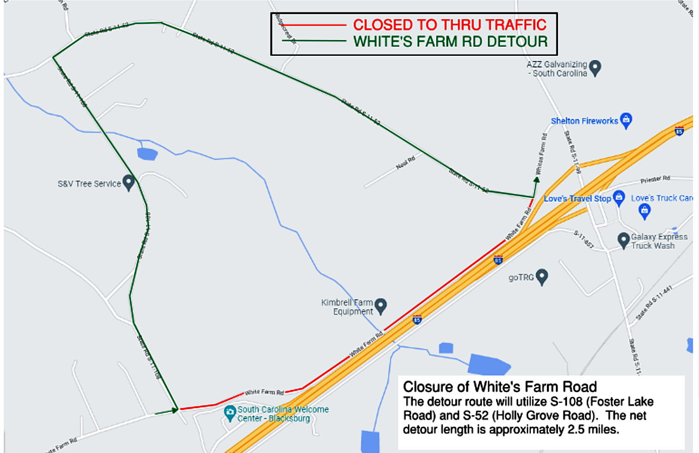 White's Farm Road Detour map