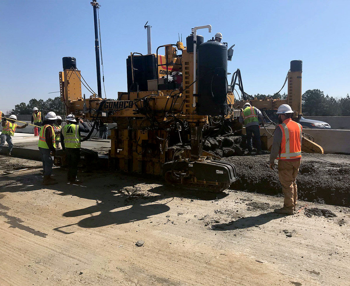 Photo of Crew from Blythe Zachry placing Concrete Pavement on I-85 SB