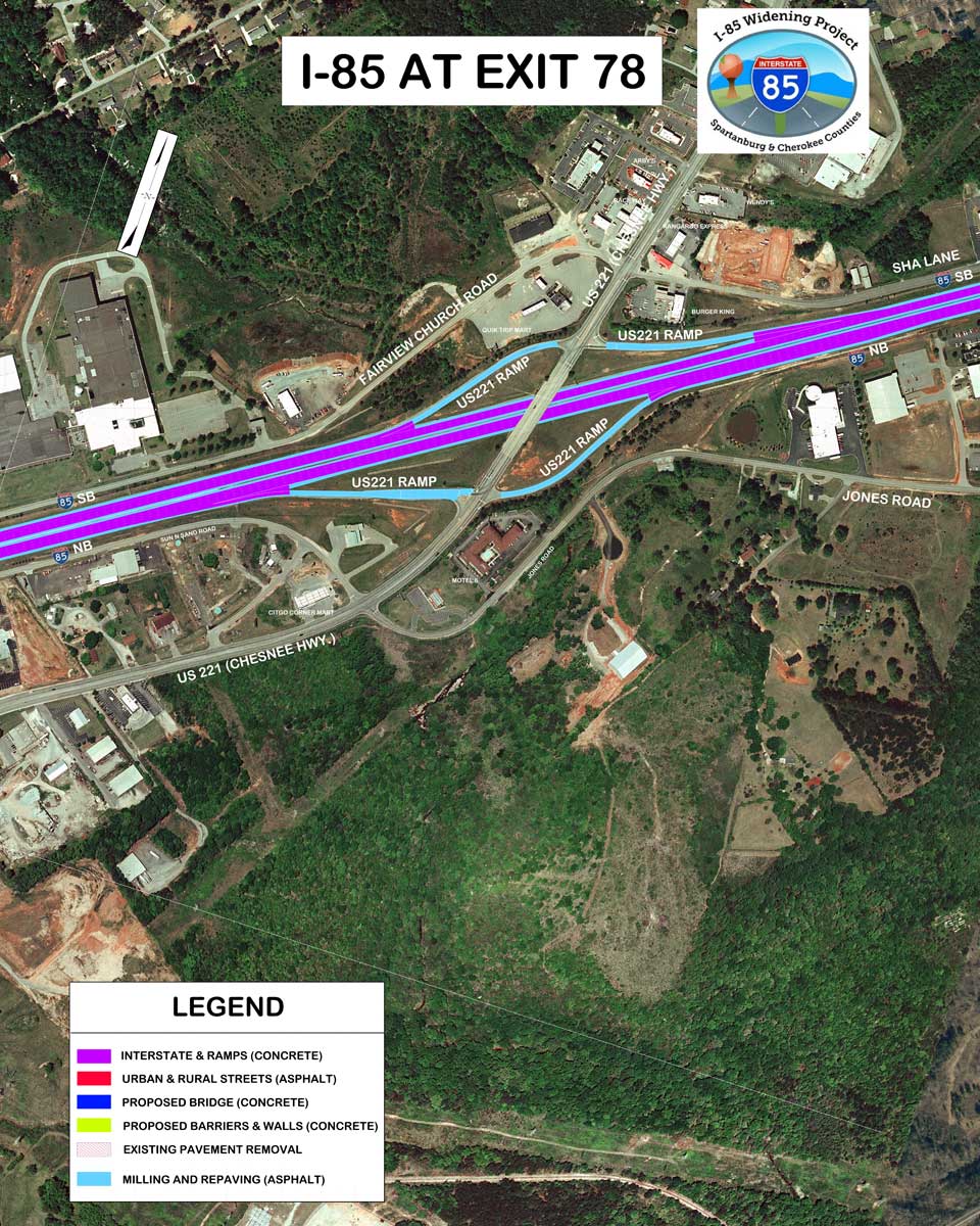 Rendering of I85 road construction around exit 78